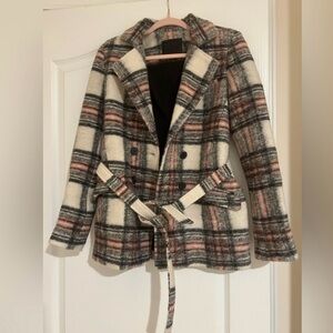 PAIGE Pink and Gray Plaid Teddy Jacket